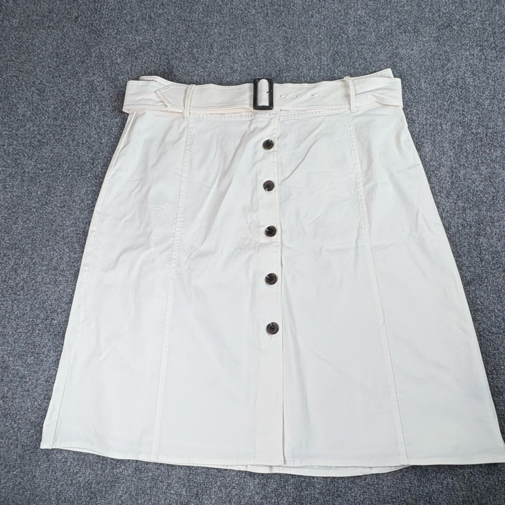 Worthington‎ Skirt Womens 20 ALine White Belted Button Front Minimalist Office